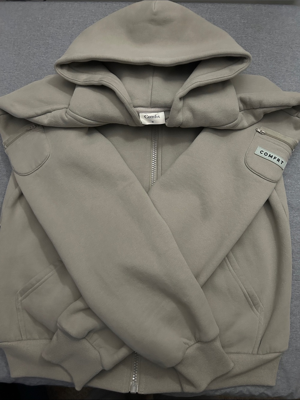 COMFRT Taupe/Stone Oversized Zip-Up Hoodie